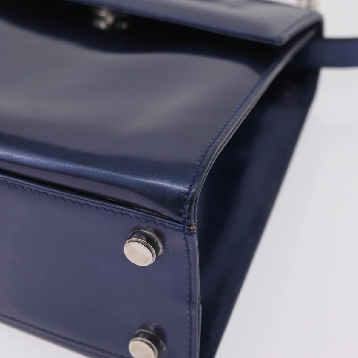 Salvatore Ferragamo Gancini Envelope Top Handle Leather Navy Patent_Leather Handbag (Pre-Owned)