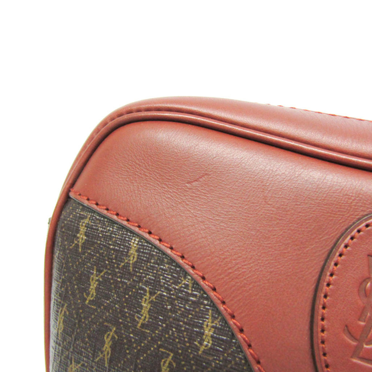 Saint Laurent Le Monogramme Coeur Monogram All Over Coated Canvas And Leather Brown Leather Clutche & Pouche Bag (Pre-Owned)