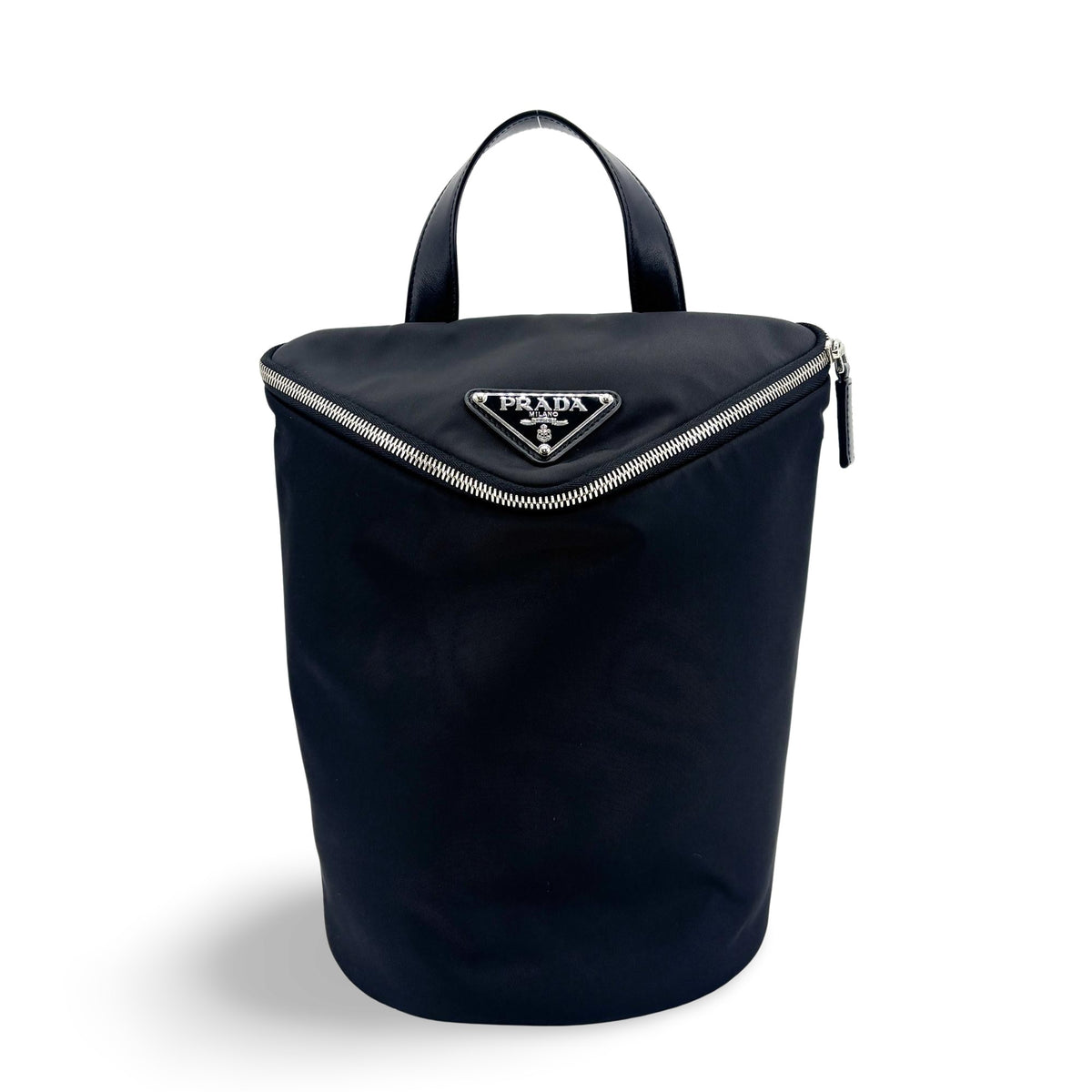Prada Triangle Zip Sling Re-Nylon With Leather Black Nylon Backpack Bag (Pre-Owned)