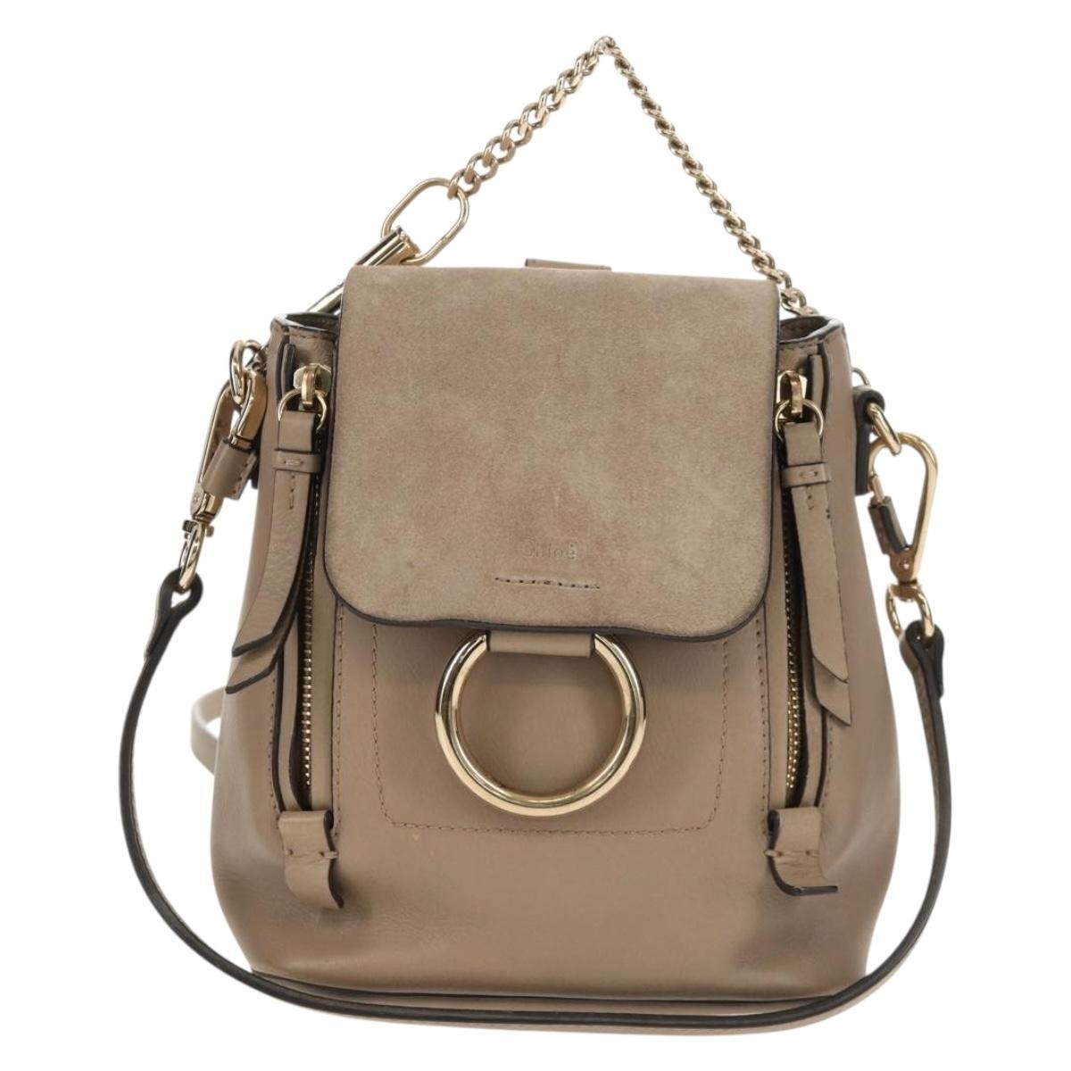 Chloe Faye Leather And Suede Gray Leather Backpack Bag (Pre-Owned)