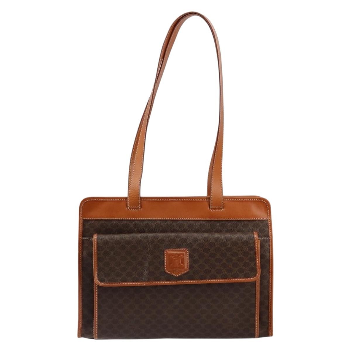 Celine Vintage Macadam Canvas And Leather Brown Canvas Tote Bag Bag (Pre-Owned)