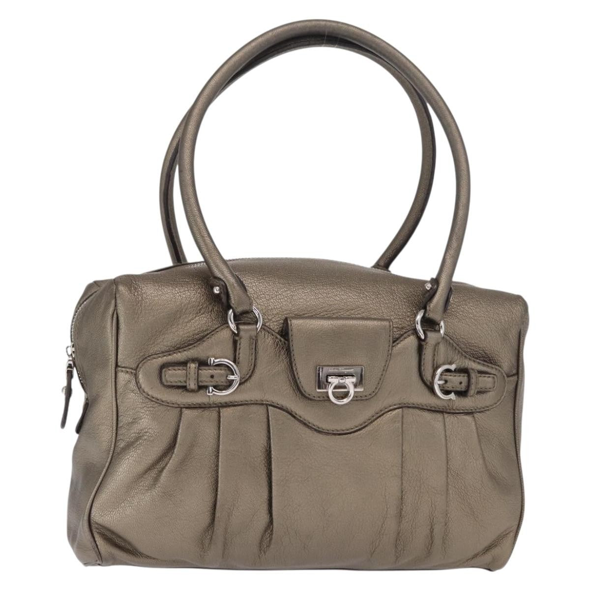 Salvatore Ferragamo Gancini Buckle Leather Gold Leather Handbag (Pre-Owned)