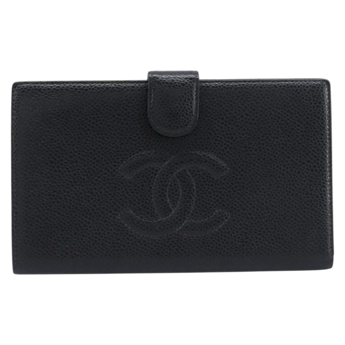 Chanel Vintage Cc Bifold Leather Black Leather Wallets Accessory (Pre-Owned)