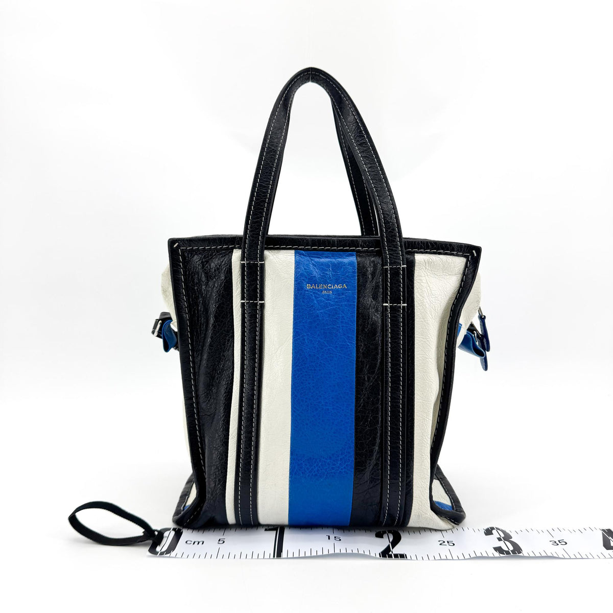 Balenciaga Bazar Striped Leather Black Leather Tote Bag Bag (Pre-Owned)