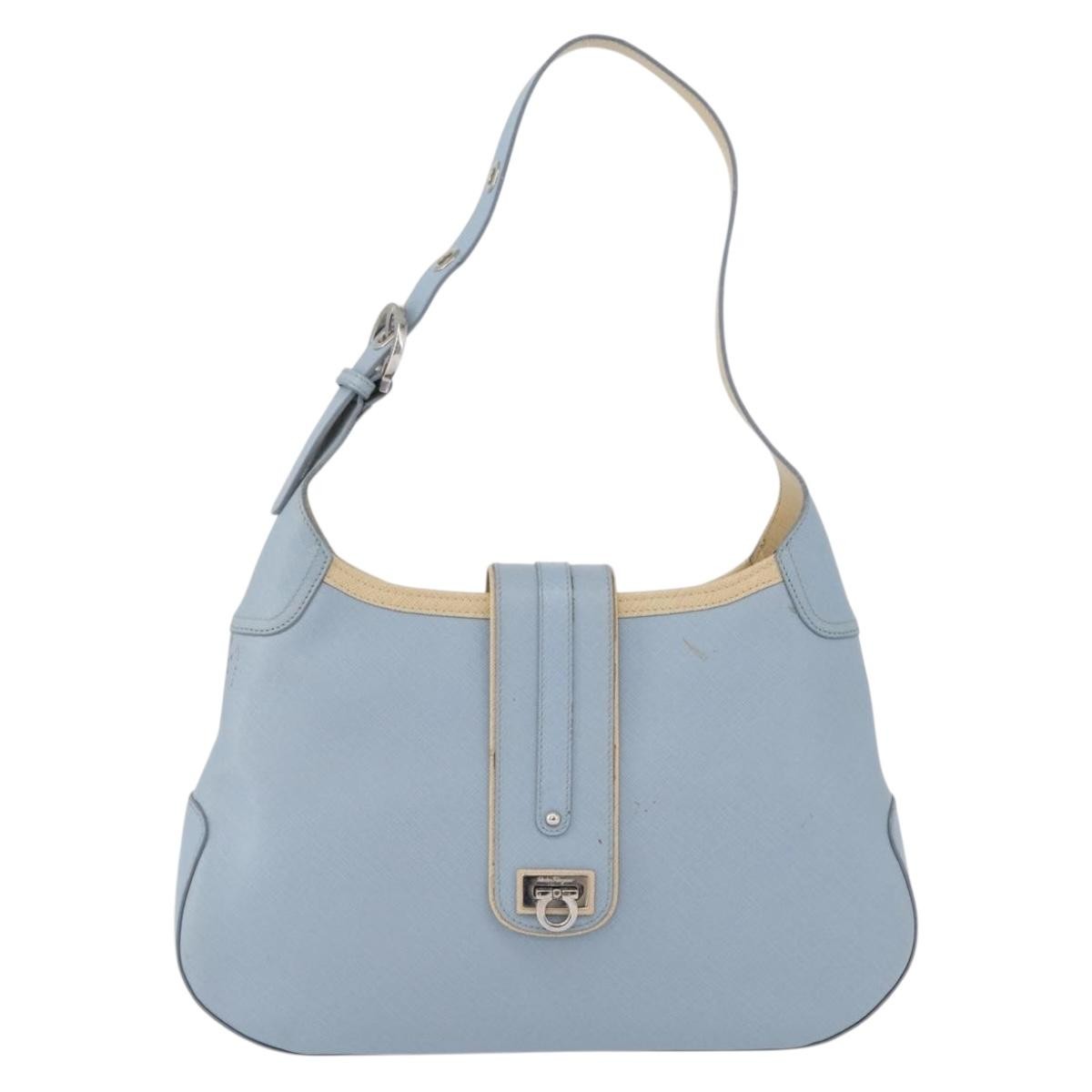 Salvatore Ferragamo Gancini Leather Blue Leather Shoulder Bag Bag (Pre-Owned)