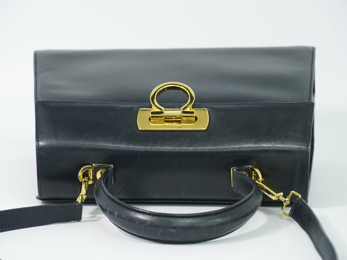 Salvatore Ferragamo Convertible Top Handle Leather Navy Leather Handbag (Pre-Owned)