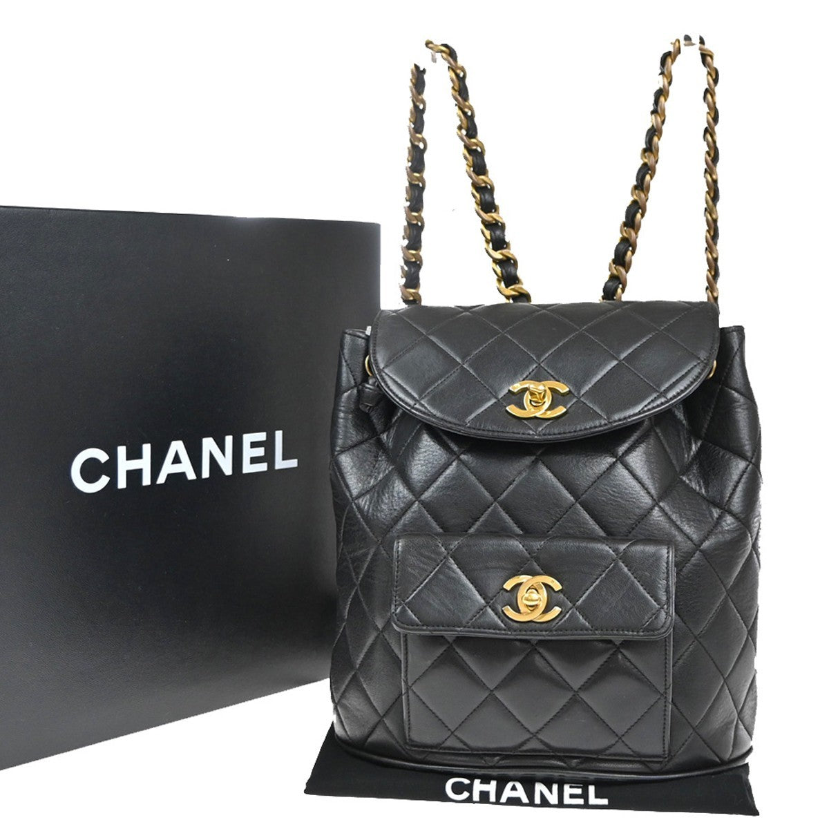 Chanel Duma Drawstring Quilted Leather Black Leather Backpack Bag (Pre-Owned)