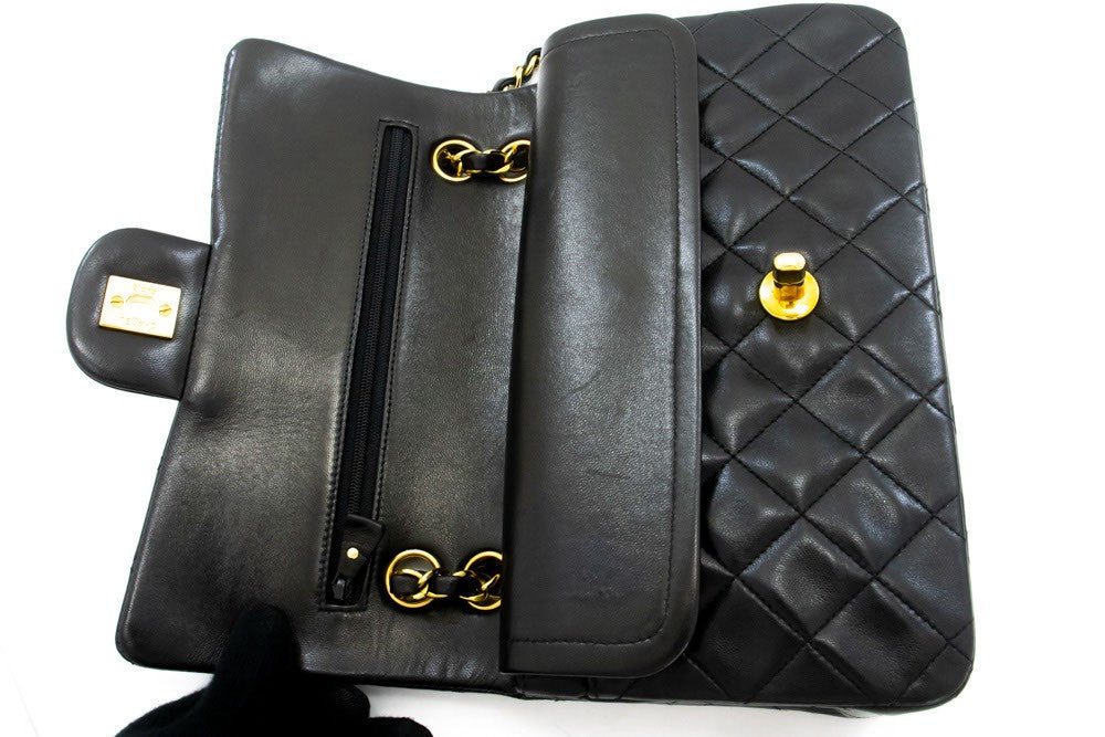 Chanel Vintage Classic Double Flap Quilted Lambskin Black Leather Shoulder Bag Bag (Pre-Owned)