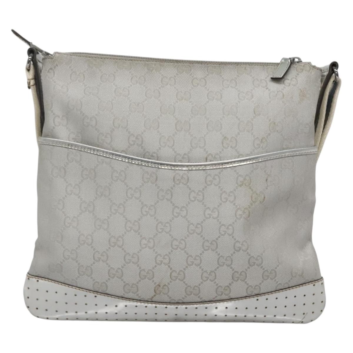 Gucci Zip Messenger Gg Canvas With Perforated Leather Silver Canvas Shoulder Bag Bag (Pre-Owned)