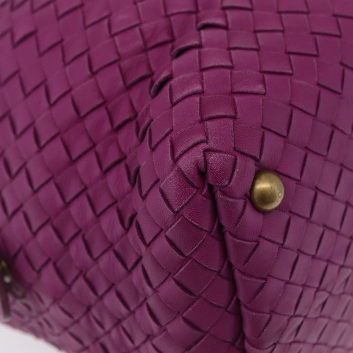 Bottega Veneta New Boston Intrecciato Nappa Purple Leather Handbag (Pre-Owned)
