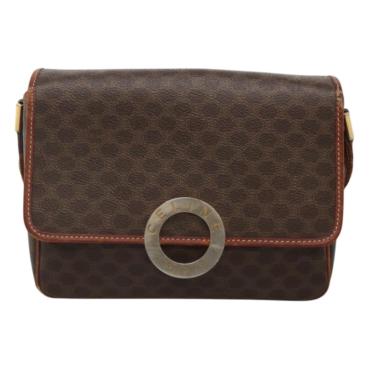 Celine Vintage Macadam Canvas And Leather Brown Canvas Shoulder Bag Bag (Pre-Owned)