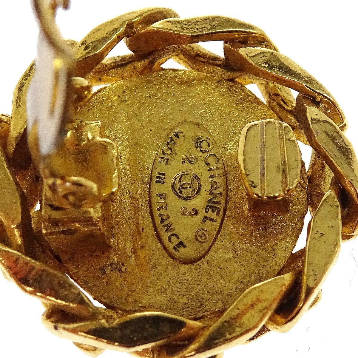 Chanel Vintage Cc Round Clip-On Metal With Crystals Gold Gold_Plated Earrings Jewelry (Pre-Owned)