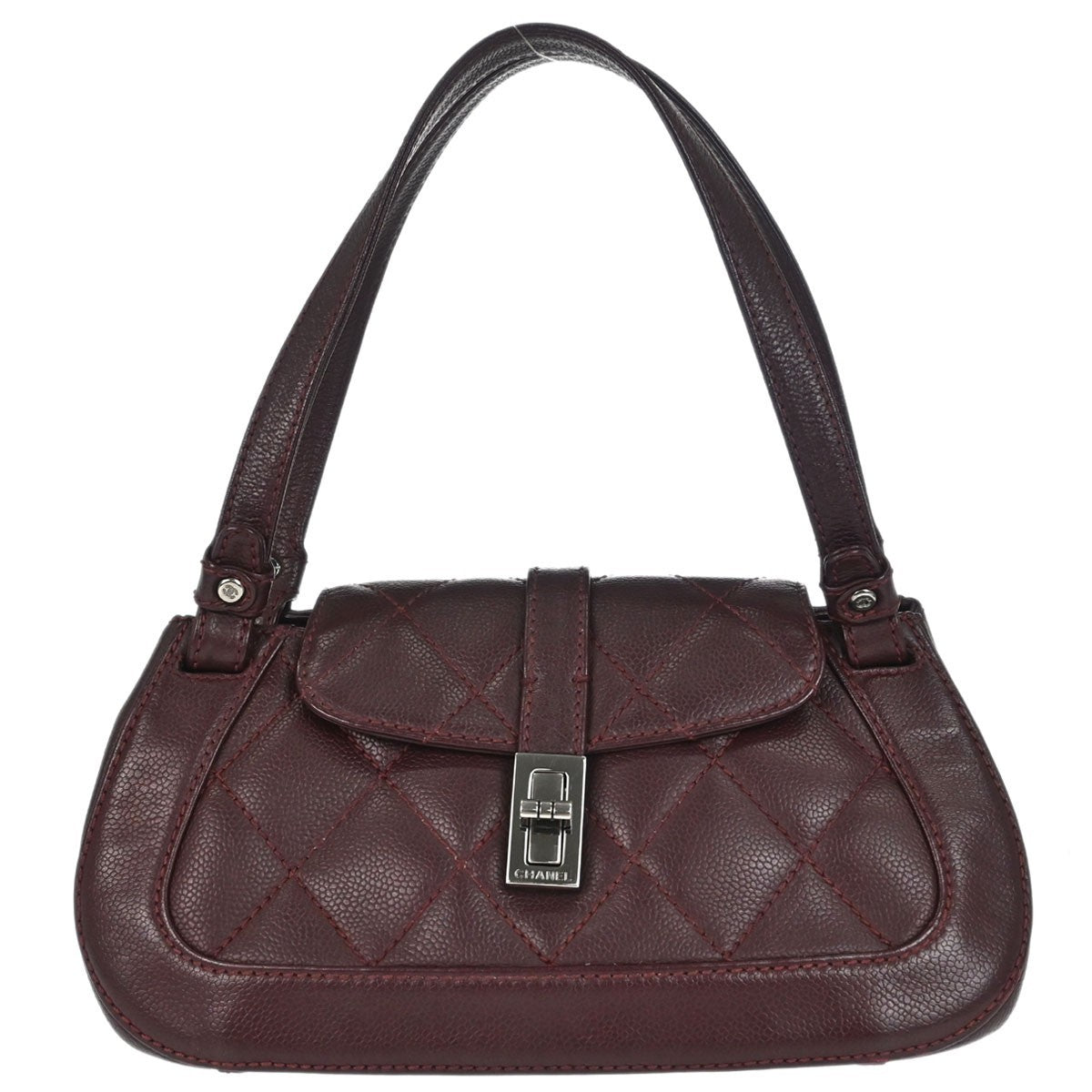 Chanel Mademoiselle Lock Woven Straw Burgundy Leather Shoulder Bag Bag (Pre-Owned)