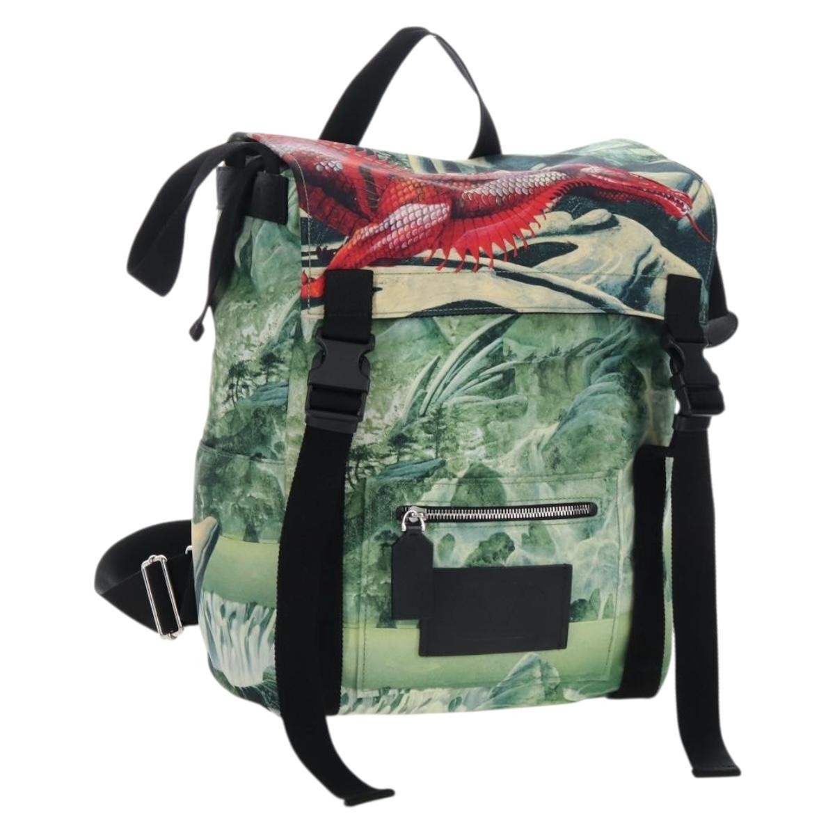 Valentino Garavani X Roger Dean Dragon Printed Nylon Green Nylon Backpack Bag (Pre-Owned)