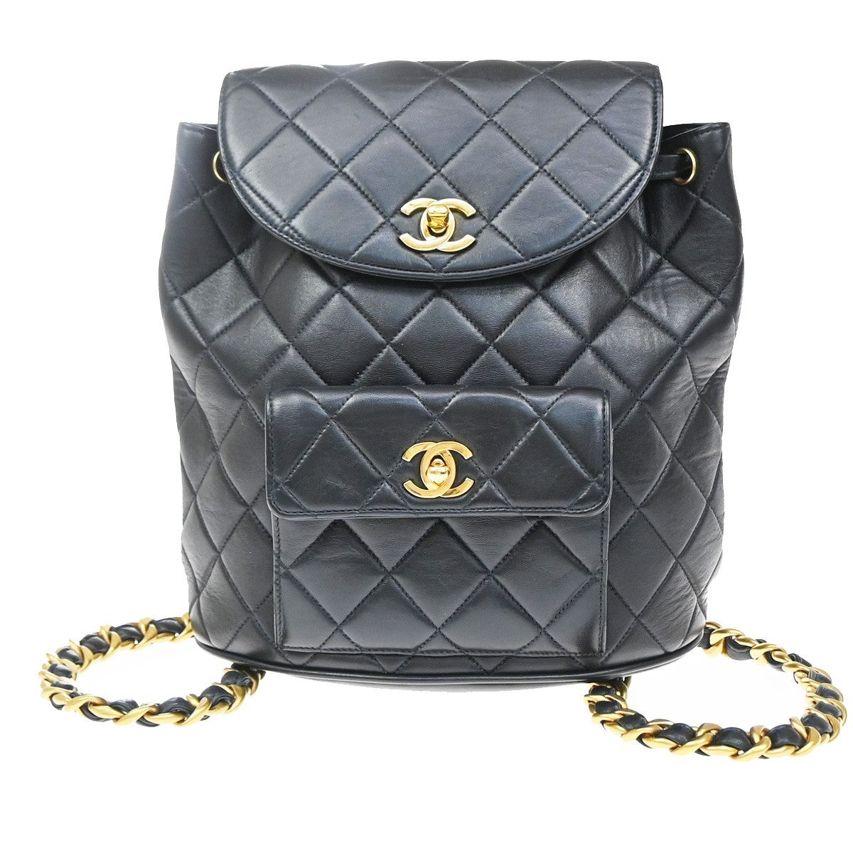 Chanel Duma Drawstring Quilted Leather Navy Leather Backpack Bag (Pre-Owned)