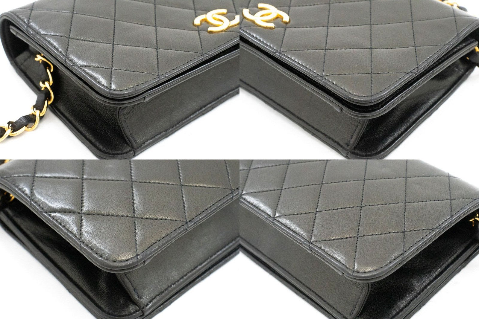 Chanel Vintage Full Flap Quilted Lambskin Black Leather Shoulder Bag Bag (Pre-Owned)