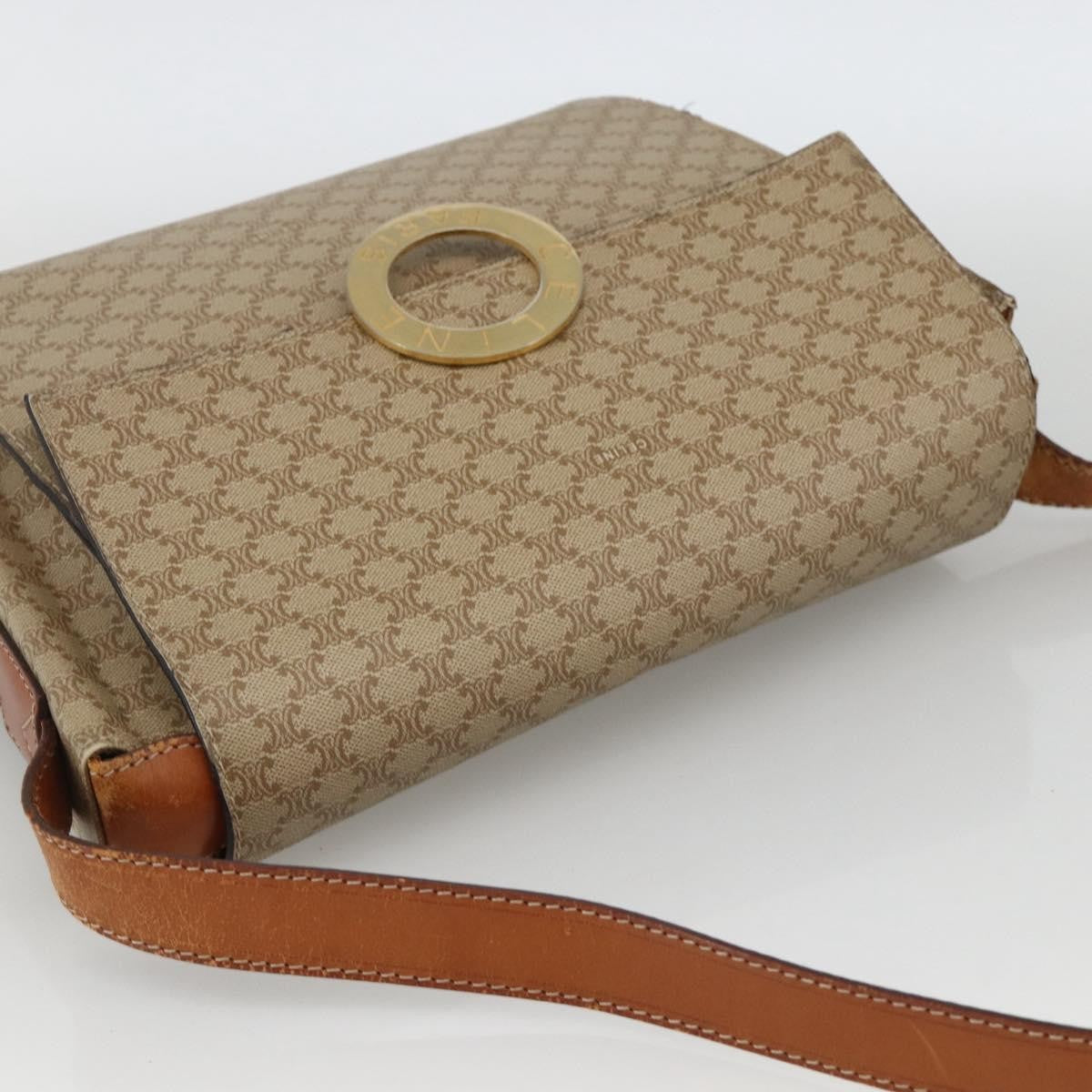 Celine Vintage Macadam Circle Logo Canvas And Leather Beige Canvas Shoulder Bag Bag (Pre-Owned)