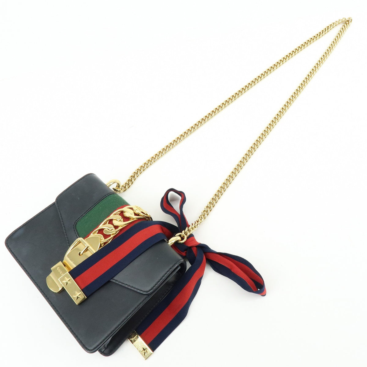 Gucci Sylvie Chain Leather Black Leather Shoulder Bag Bag (Pre-Owned)
