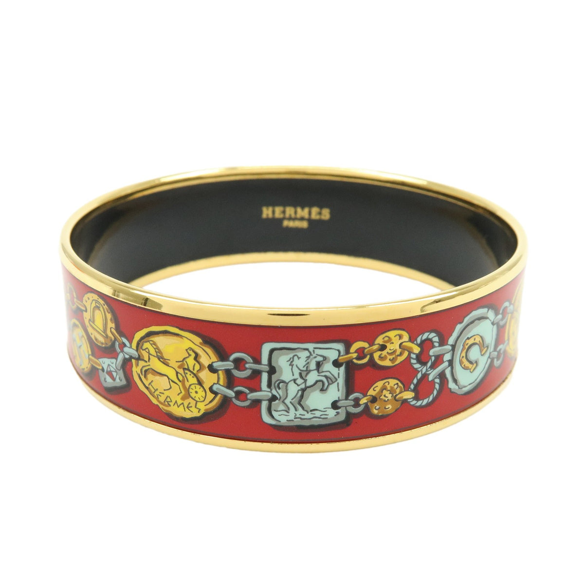 Hermes Bangle Printed Enamel Red Gold_Plated Bracelet Jewelry (Pre-Owned)