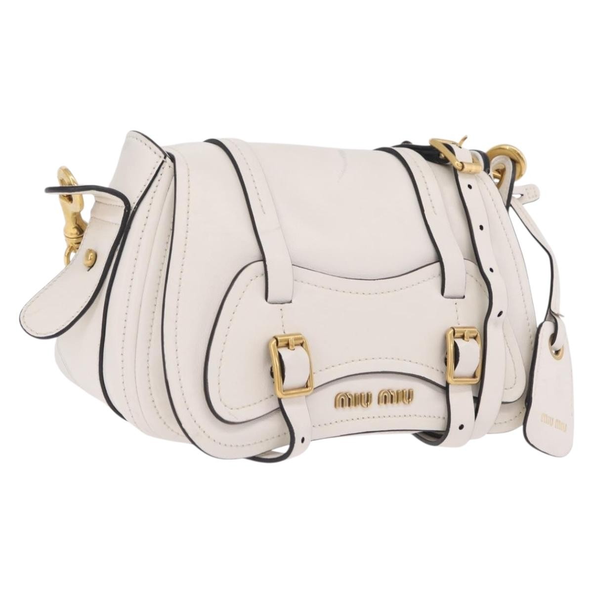 Miu Miu Grace Lux Leather White Leather Shoulder Bag Bag (Pre-Owned)