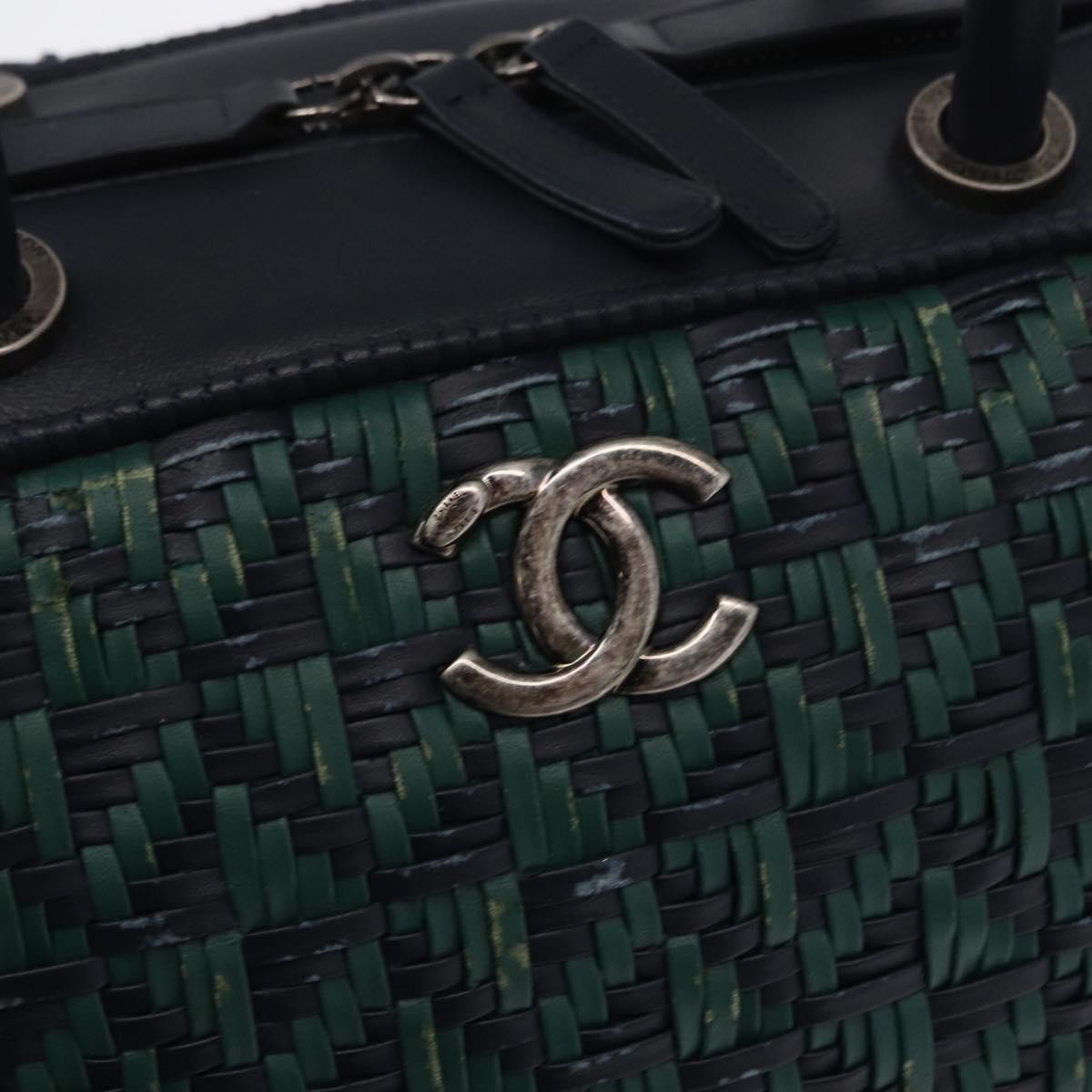 Chanel Convertible Chain Bowler Woven Calfskin Green Leather Handbag (Pre-Owned)