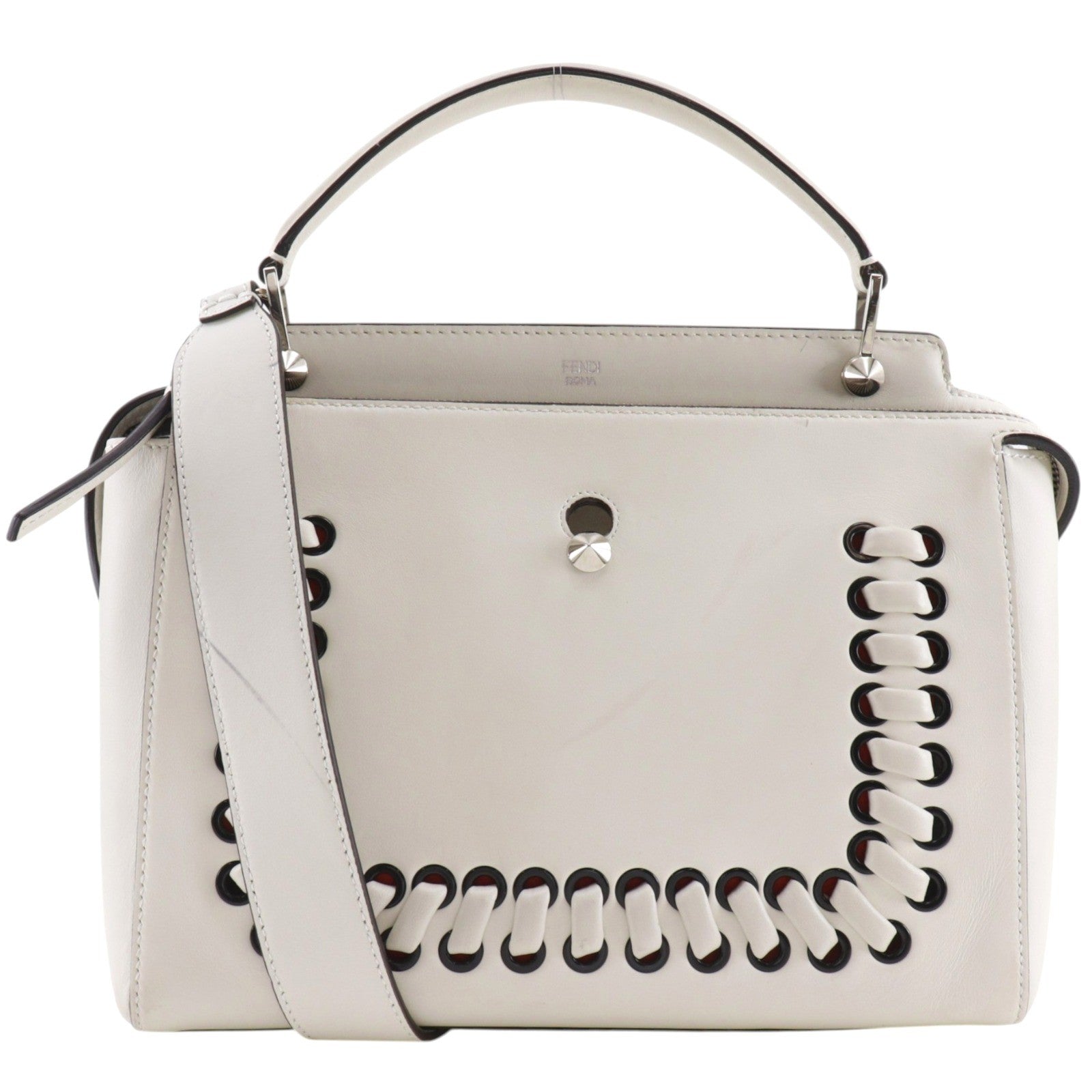 Fendi Dotcom Convertible Satchel Whipstitch Leather White Leather Handbag (Pre-Owned)