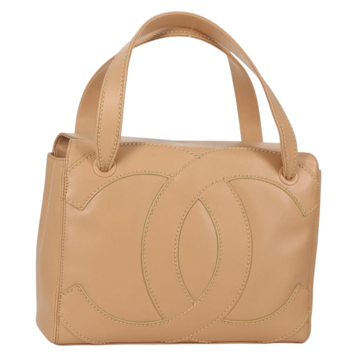Chanel Cc Stitch Tote Lambskin Beige Leather Bag (Pre-Owned)