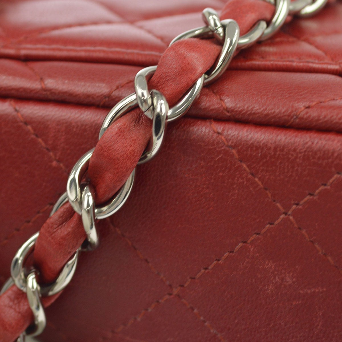 Chanel Classic Single Flap Bag Quilted Lambskin Red Leather Shoulder Bag Bag (Pre-Owned)