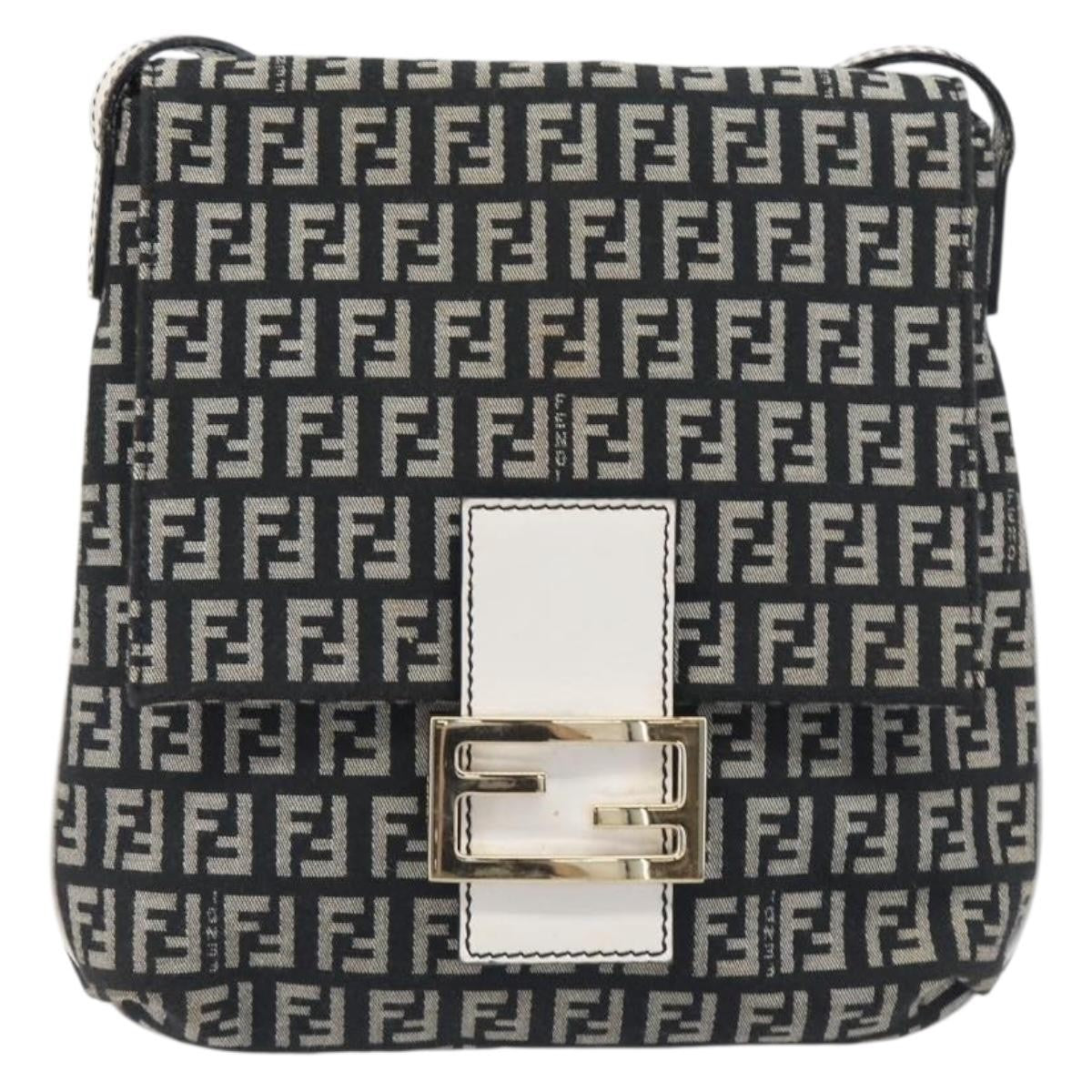 Fendi Vintage Flap Zucchino Canvas Black Canvas Crossbody Bag Bag (Pre-Owned)