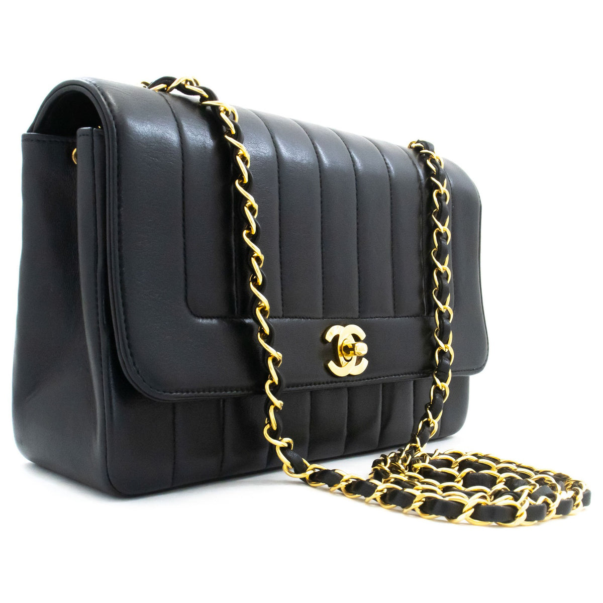 Chanel Mademoiselle Vintage Flap Lambskin Black Leather Shoulder Bag Bag (Pre-Owned)