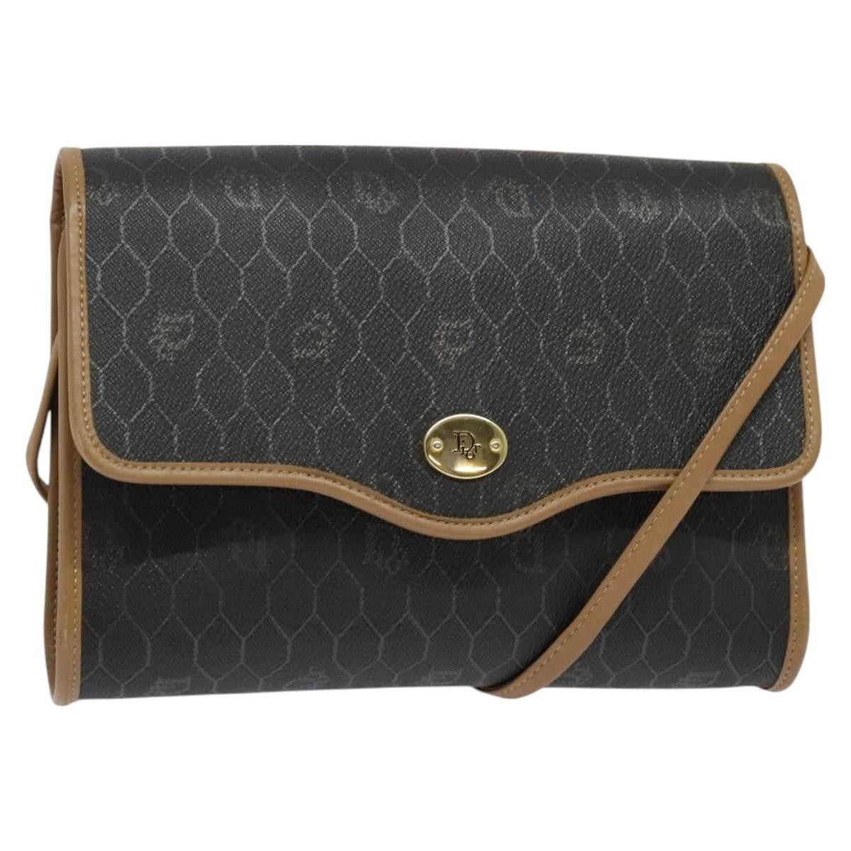 Christian Dior Vintage Honeycomb Flap Coated Canvas Black Canvas Shoulder Bag Bag (Pre-Owned)