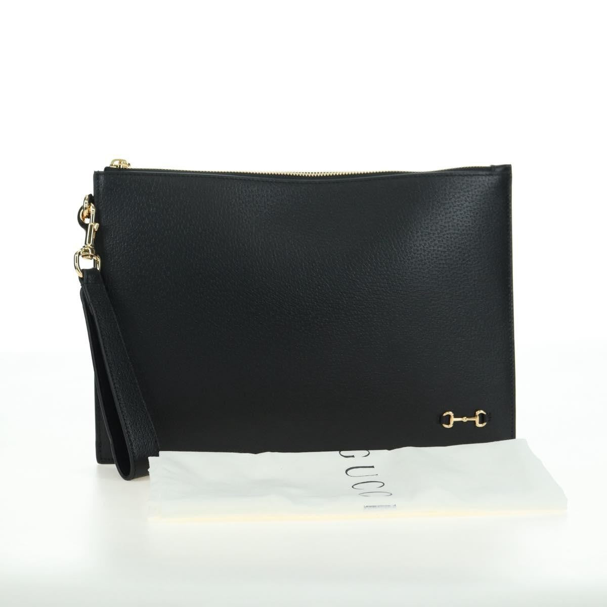 Gucci Horsebit 1955 Gg Canvas And Leather Black Leather Clutche & Pouche Bag (Pre-Owned)