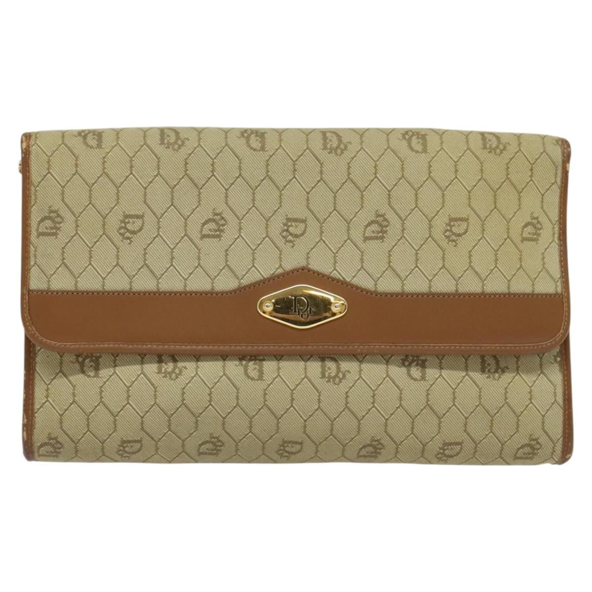 Christian Dior Vintage Honeycomb Chain Canvas Beige Canvas Bag (Pre-Owned)