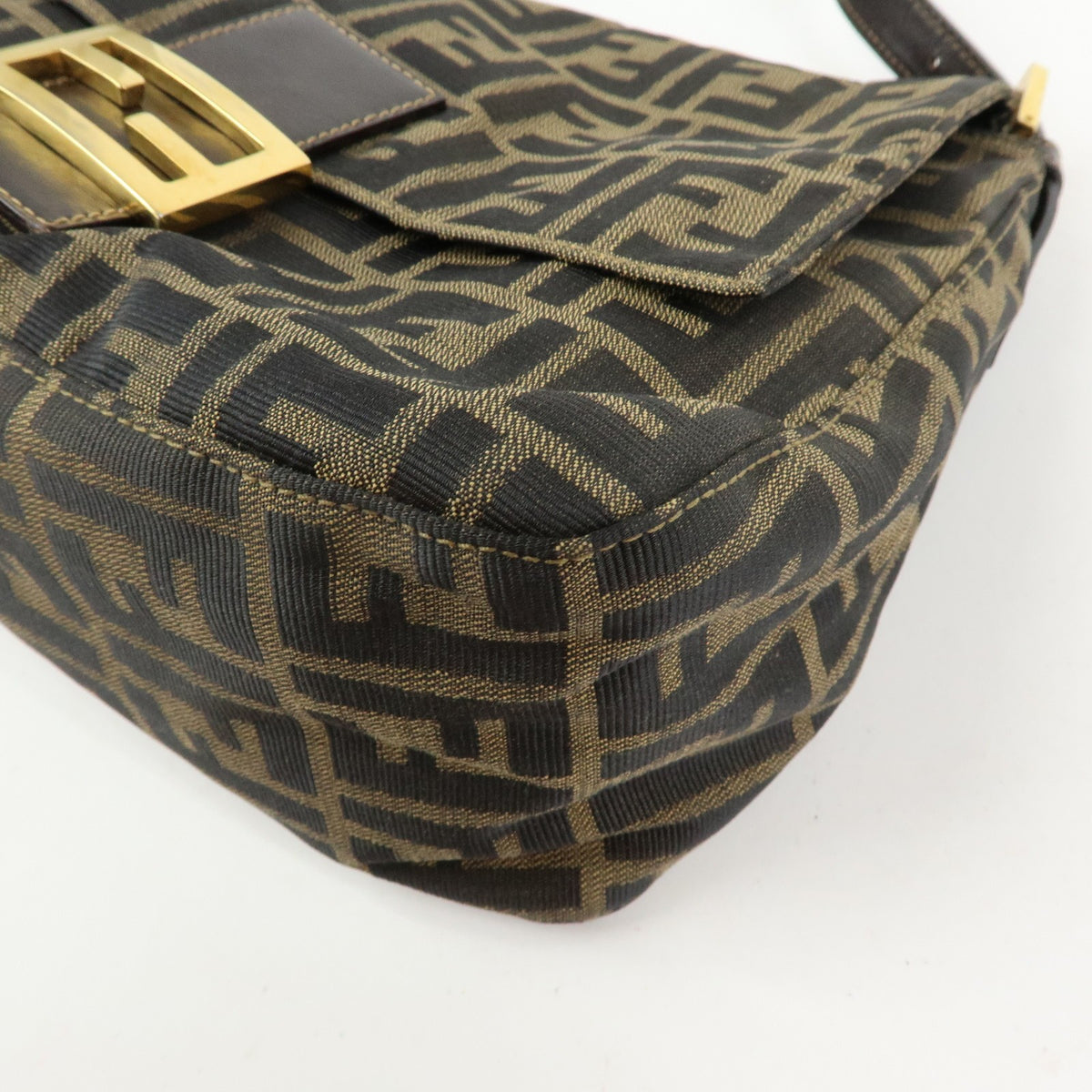 Fendi Round Flap Baguette Zucca Canvas Brown Canvas Shoulder Bag Bag (Pre-Owned)
