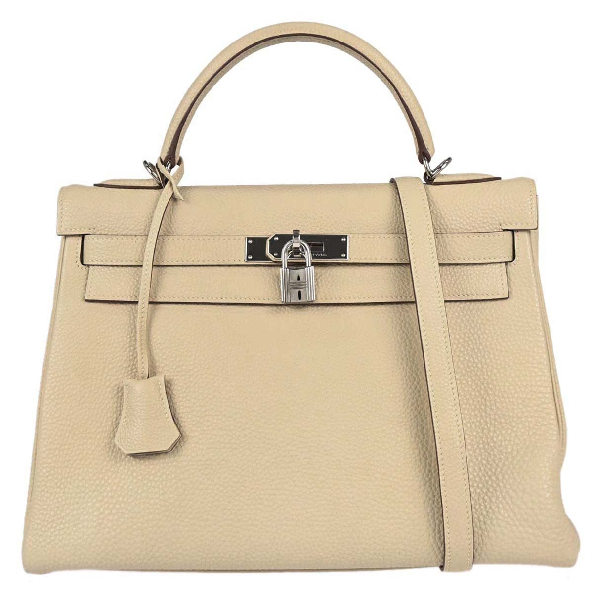 Hermes Kelly Retourne Togo Beige Leather Handbag (Pre-Owned)