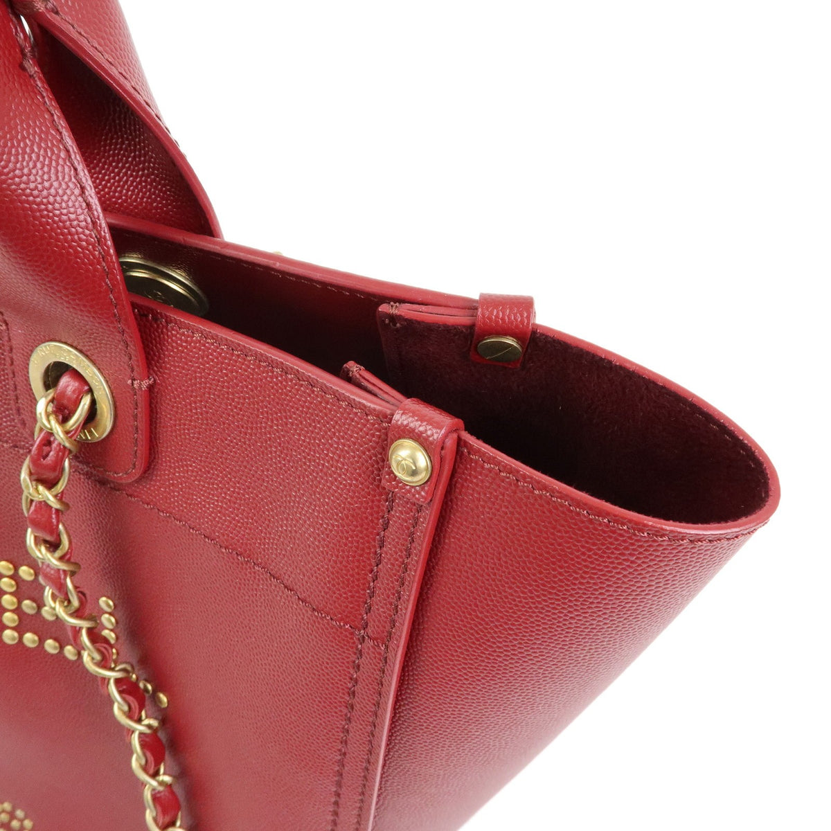 Chanel Deauville Studded Caviar Burgundy Leather Tote Bag Bag (Pre-Owned)