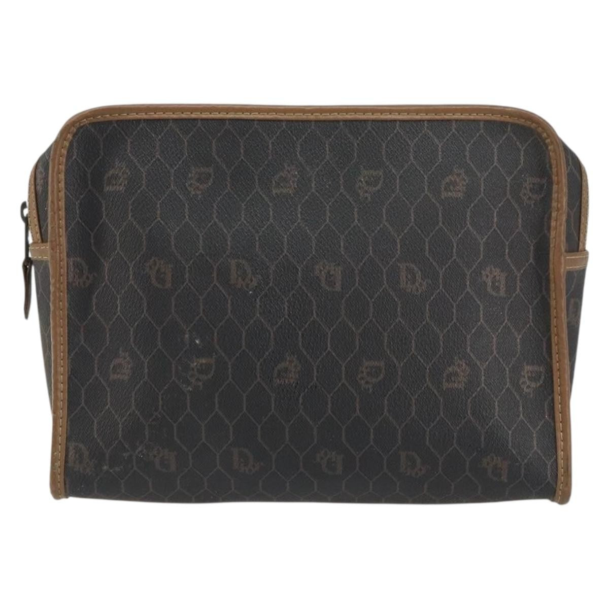 Christian Dior Vintage Honeycomb Zip Canvas And Leather Black Canvas Clutche & Pouche Bag (Pre-Owned)