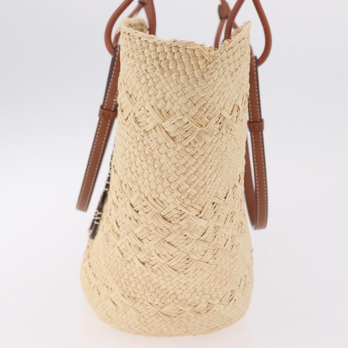 Loewe Anagram Basket Raffia Beige Wood Tote Bag Bag (Pre-Owned)