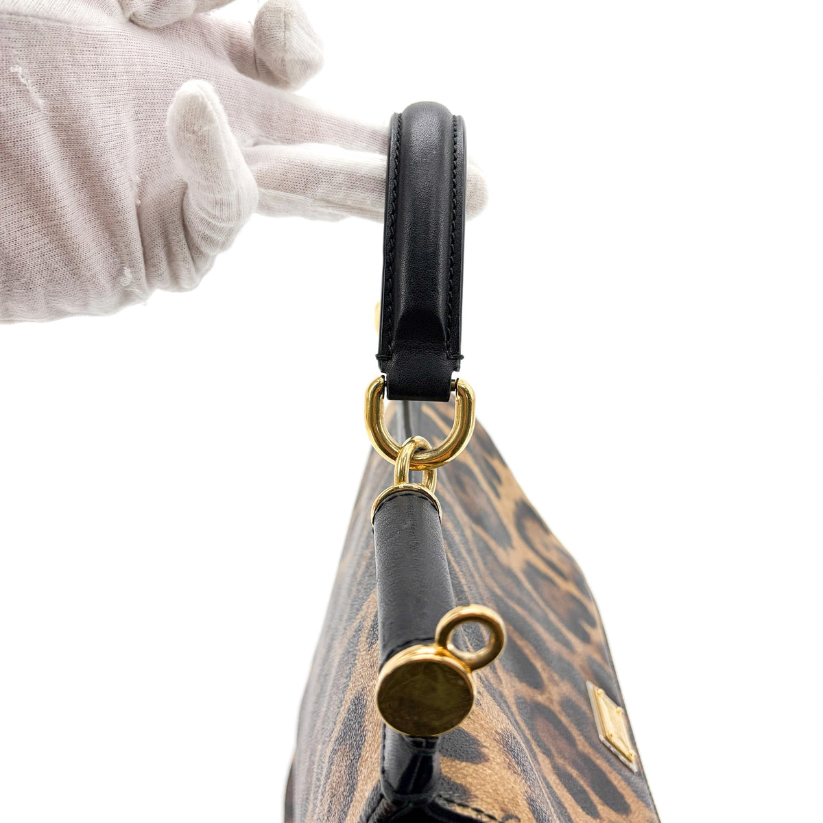 Dolce & Gabbana Miss Sicily Leopard Print Leather Brown Calfskin Handbag (Pre-Owned)