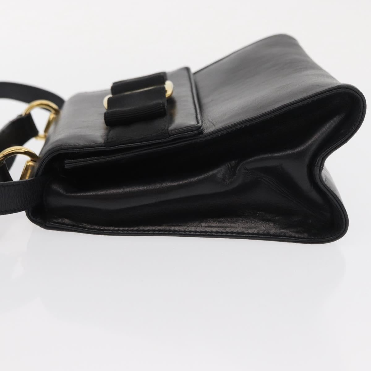 Salvatore Ferragamo Vintage Vara Bow Top Handle Leather Black Leather Handbag (Pre-Owned)