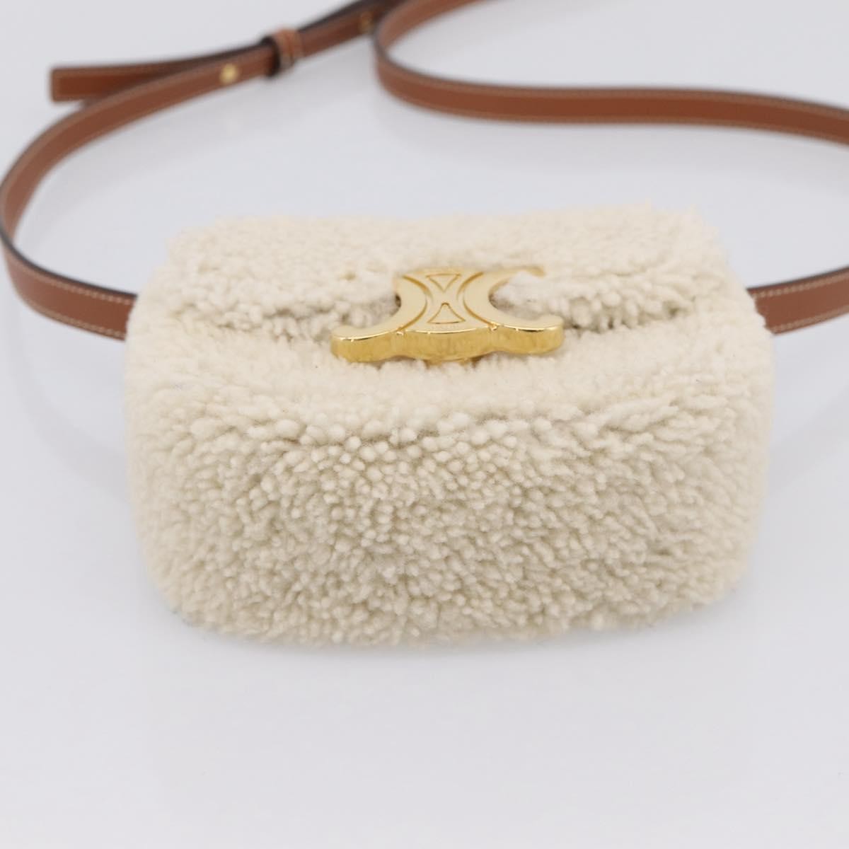 Celine Triomphe Shoulder Shearling Beige Wool Handbag (Pre-Owned)