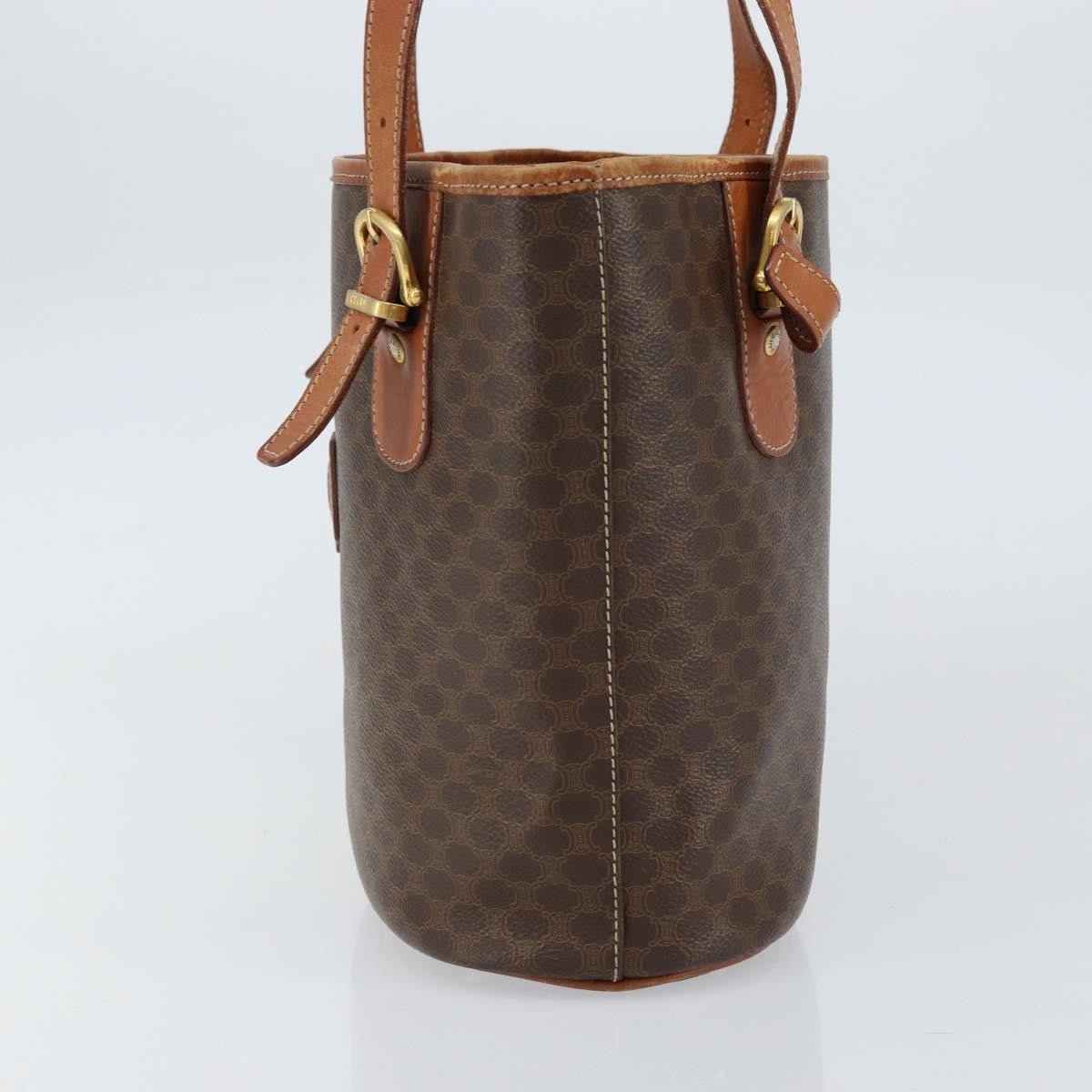 Celine Vintage Macadam Shopper Tote Canvas And Leather Brown Canvas Tote Bag Bag (Pre-Owned)