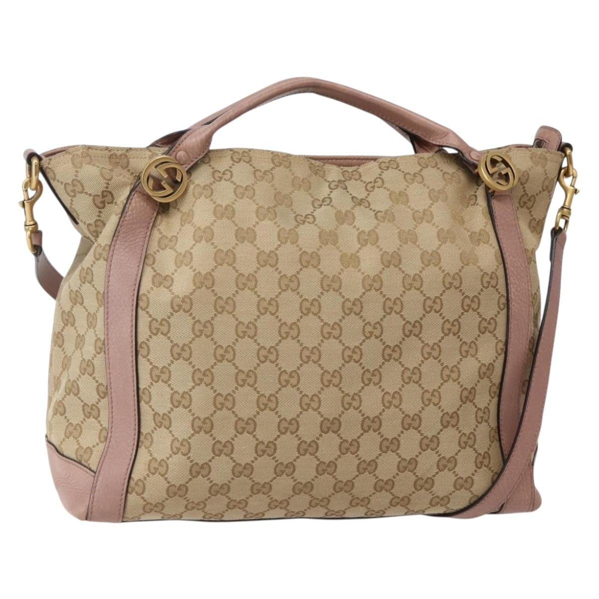 Gucci Vintage Interlocking G Canvas And Leather Beige Canvas Handbag (Pre-Owned)