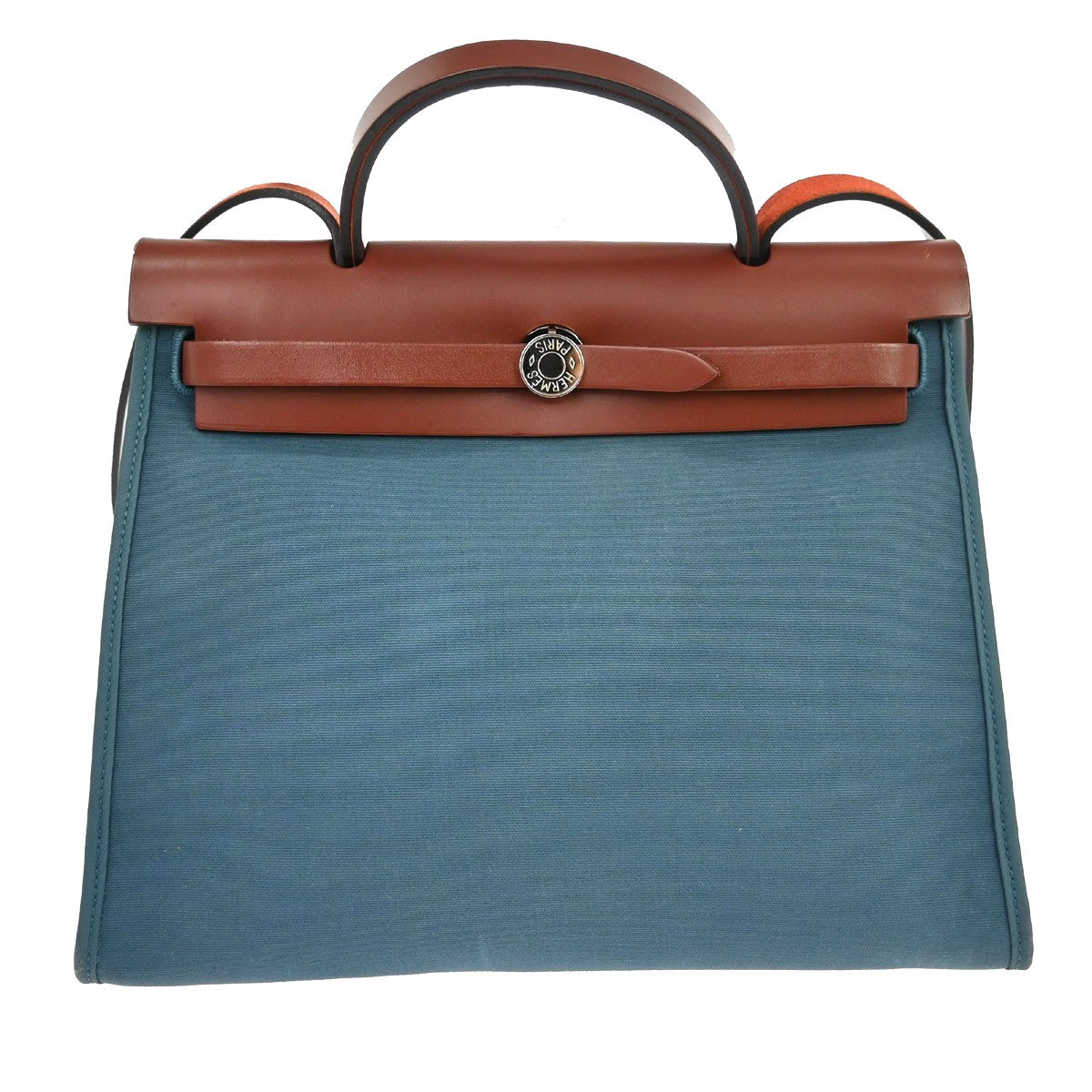 Hermes Herbag Zip Leather And Toile Blue Canvas Handbag (Pre-Owned)