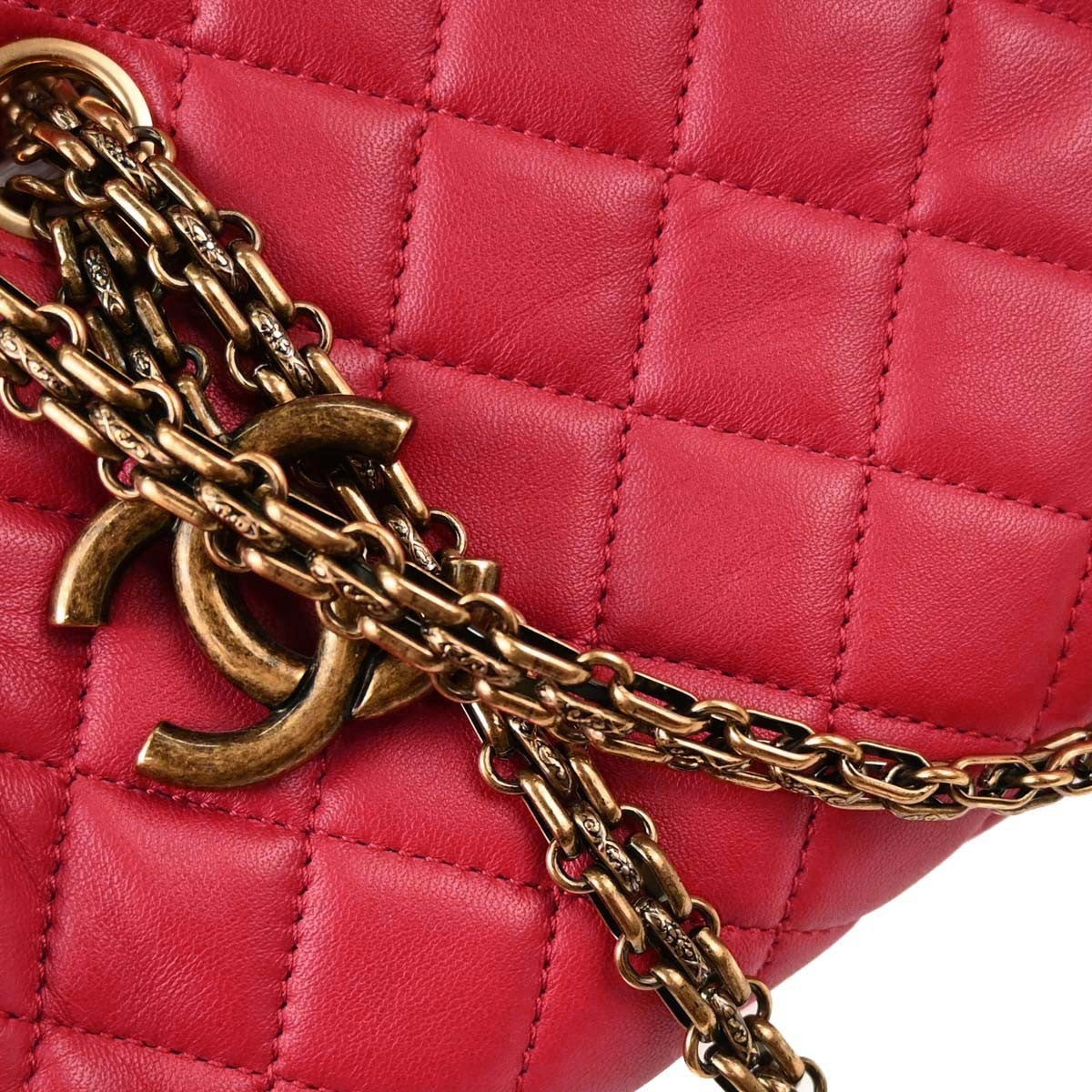 Chanel Just Mademoiselle Quilted Lambskin Red Leather Handbag (Pre-Owned)