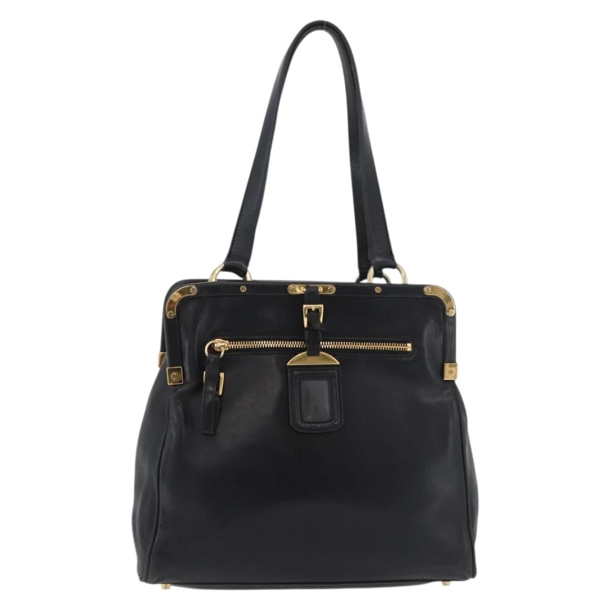Prada Tote Leather Black Leather Tote Bag Bag (Pre-Owned)