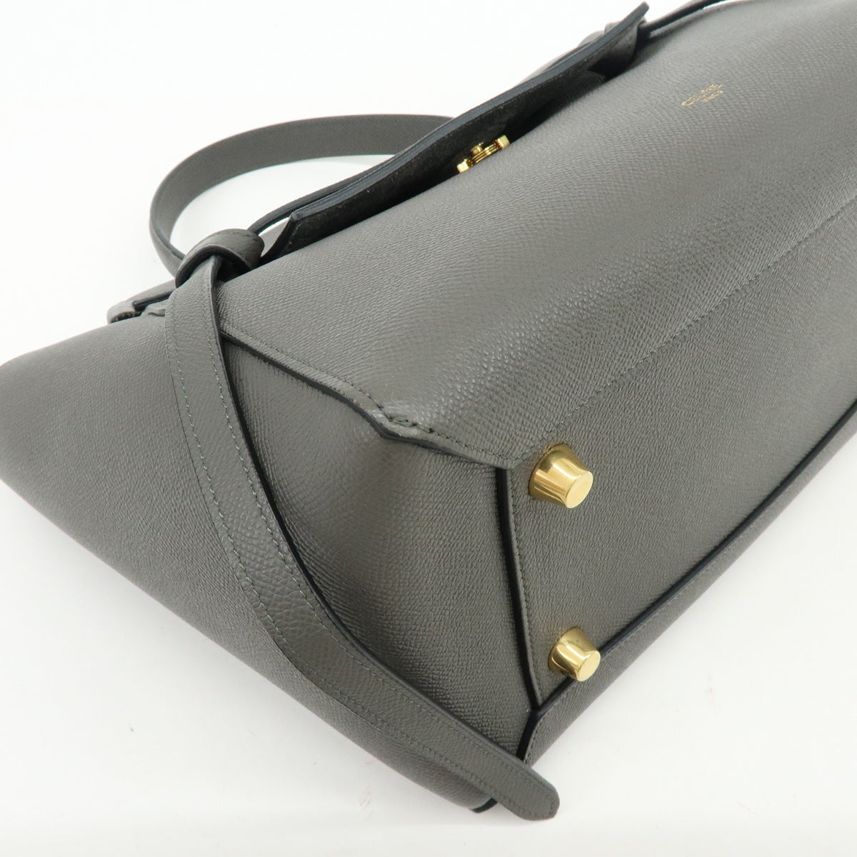 Celine Belt Textured Leather Gray Calfskin Handbag (Pre-Owned)