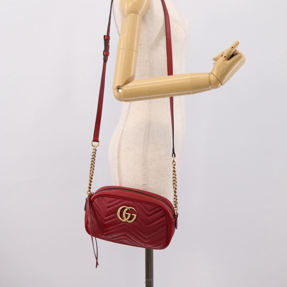 Gucci Gg Marmont Matelasse Leather Red Leather Shoulder Bag Bag (Pre-Owned)