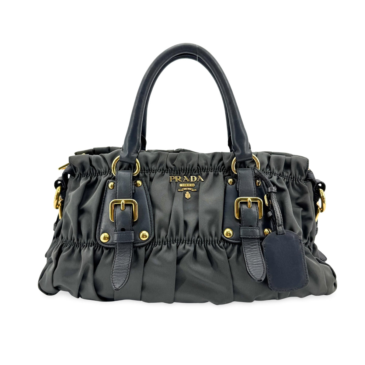 Prada Gaufre Nappa Leather Gray Nylon Tote Bag Bag (Pre-Owned)
