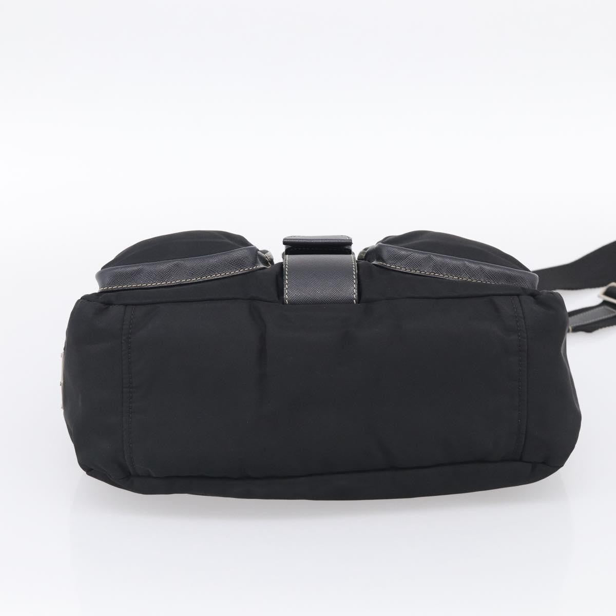 Prada Double Pocket Messenger Tessuto Black Nylon Handbag (Pre-Owned)